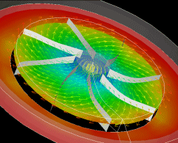 Pressure distribution and vectors between blades and in the housing